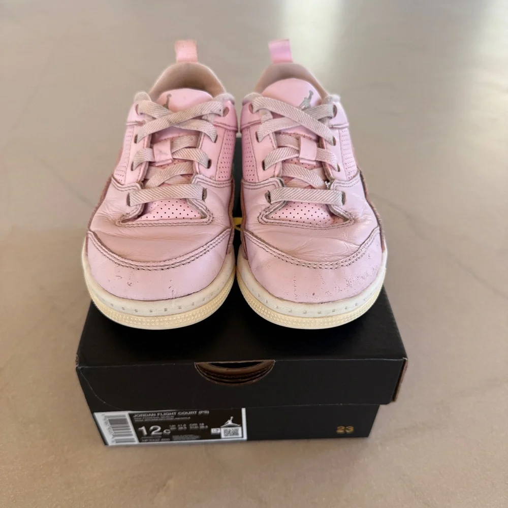 Nike Jordan Flight Court PS Pink Foam Sneakers Girls Size 12C | Leather Low Tops